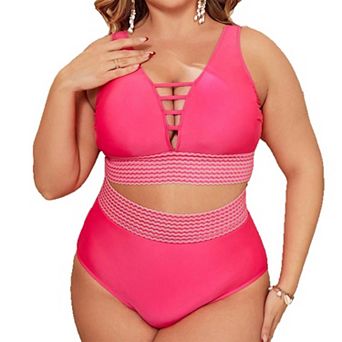 Plus Size Women’s Two-Piece Swimsuit Set Tank Top & High Waisted Bottoms Cutout Design Bathing Suit