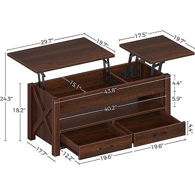 Split Lift Top Coffee Table with Drawers, Center Table with Adjustable Height & Hidden Compartment