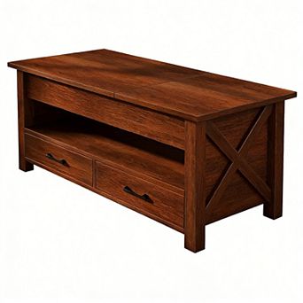 Split Lift Top Coffee Table with Drawers, Center Table with Adjustable Height & Hidden Compartment