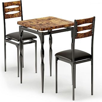 Dining Table Set for 2, 3 pc Dining Table and Chairs Set of 2, Dining Table Set with Spiral Table