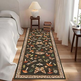 Modern Insect Floral Print Washable Area Rug-Stain Resistant Non-Slip Foldable Rugs for Living Room