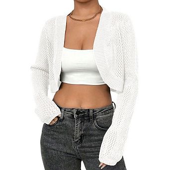 Women Bolero Shrug Delicate Eyelet Knit Sweater Cardigan