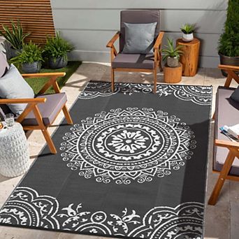 Reversible Plastic Straw Modern Area Rug, Large Floor Mat for Patio Beach Camping Backyard Outdoor