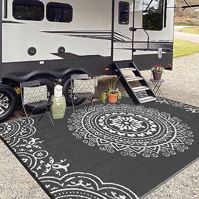 Reversible Plastic Straw Modern Area Rug, Large Floor Mat for Patio Beach Camping Backyard Outdoor