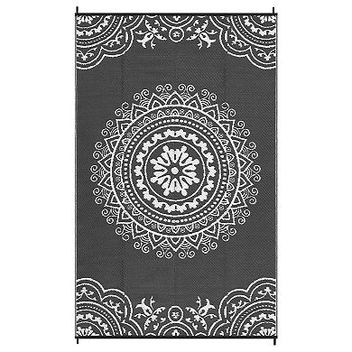 Reversible Plastic Straw Modern Area Rug, Large Floor Mat for Patio Beach Camping Backyard Outdoor