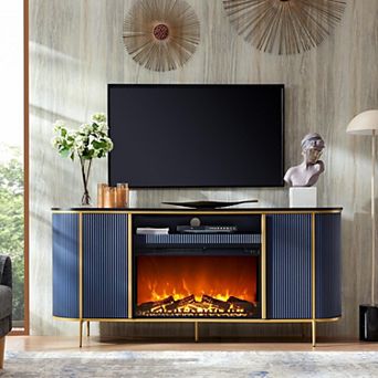 70" Electric Fireplace TV Stand with 1500W Heater, Modern Fluted Media Console with Faux Marble Top