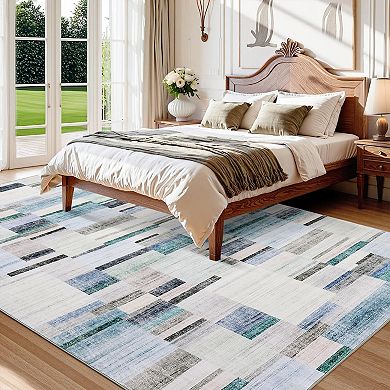 Washable Rug Living Room Rug Modern Geometric Patchwork Rugs