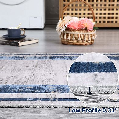 Modern Bordered Washable Area Rug-Non-Slip Contemporary Low Pile Stain Resistant Carpet for Home