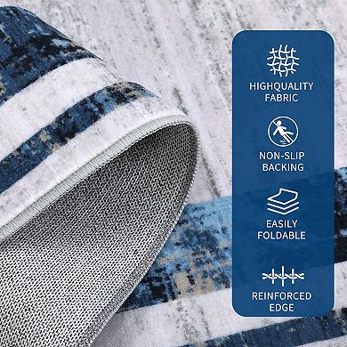 Modern Bordered Washable Area Rug-Non-Slip Contemporary Low Pile Stain Resistant Carpet for Home