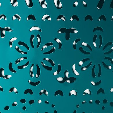 Metal Accent Table, 12.25" Barrel Side Table with Iron Frame for Indoor & Outdoor Use