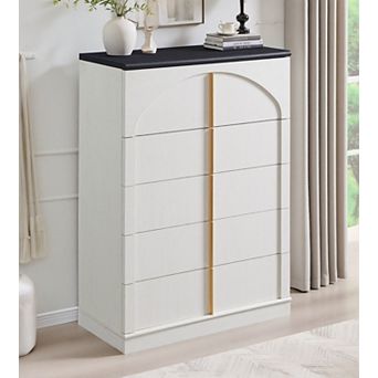 Modern 5 Drawers Dresser for Bedroom, 44" Tall Dresser for Closet, Wood Storage Closet Dressers