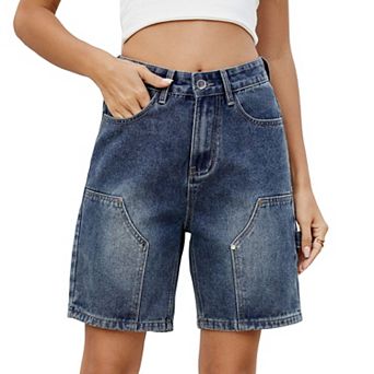 Women's Bermuda Cargo Shorts, Elastic High Waist 6 Pockets Shorts Summer Jorts for Women Casual