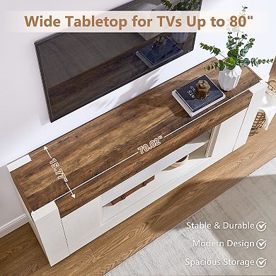 Farmhouse TV Stand for TVs Up to 80", Modern Entertainment Center with Storage Cabinets & Open Shelf