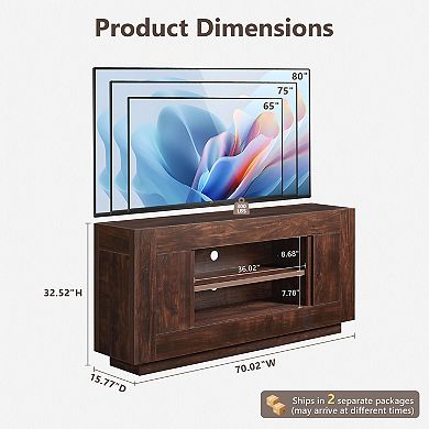 Farmhouse TV Stand for TVs Up to 80", Modern Entertainment Center with Storage Cabinets & Open Shelf