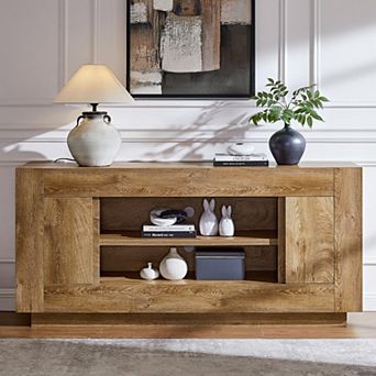 Farmhouse TV Stand for TVs Up to 80", Modern Entertainment Center with Storage Cabinets & Open Shelf