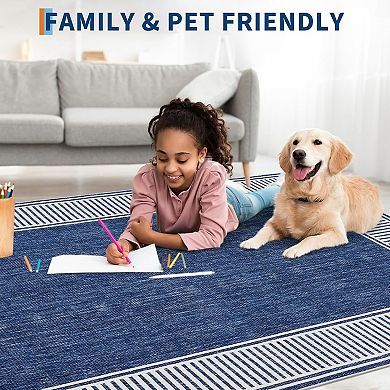 ANIXOL Modern Bordered Faux Wool Washable Area Rug