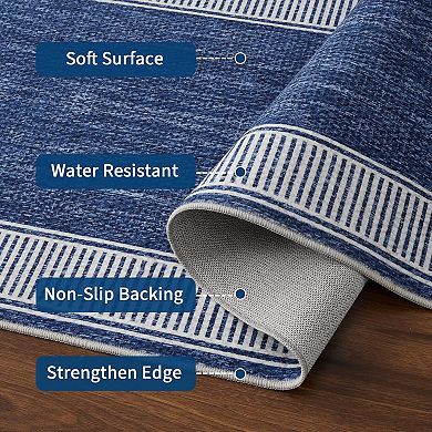 ANIXOL Modern Bordered Faux Wool Washable Area Rug