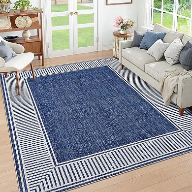 ANIXOL Modern Bordered Faux Wool Washable Area Rug