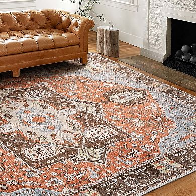 Vintage Oriental Boho Washable Runner Rug, Non-Slip Indoor Rug for Hallway Entryway Kitchen Bedroom