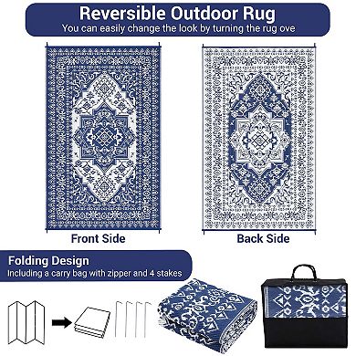 Dark Waterproof Reversible Plastic Straw Rug, Indoor Outdoor Mat for Patio Balcony Deck Backyard