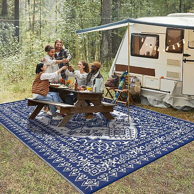 Dark Waterproof Reversible Plastic Straw Rug, Indoor Outdoor Mat for Patio Balcony Deck Backyard