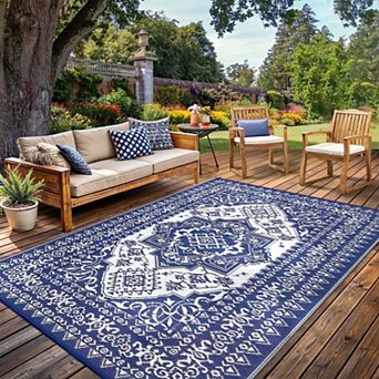 Dark Waterproof Reversible Plastic Straw Rug, Indoor Outdoor Mat for Patio Balcony Deck Backyard