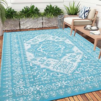 Dark Waterproof Reversible Plastic Straw Rug, Indoor Outdoor Mat for Patio Balcony Deck Backyard