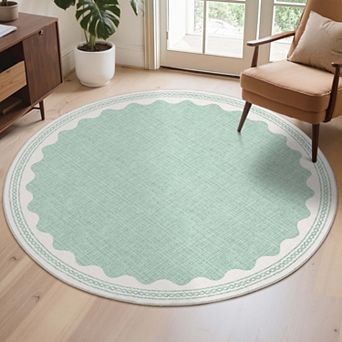 Modern Area Rug Washable Low Pile Non-Slip Solid Carpet with Border for Bedroom Living Room Office