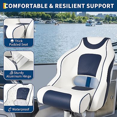 Captain Bucket Seat, Marine Vinyl Boat Chair with Thickened Sponge Padding & Ergonomic Backrest