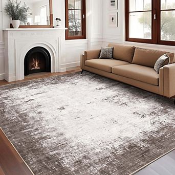 Contemporary Abstract Washable Area Rug-Non-Slip Non-Shedding Accent Carpet for Living Room Bedroom