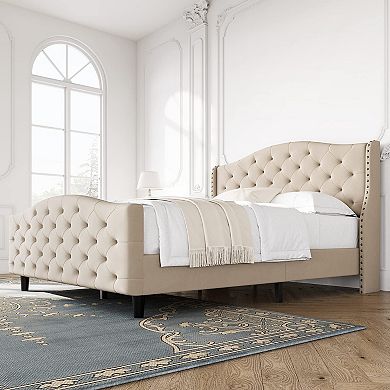 Queen Size Velvet Platform Bed Frame w/Headboard and Footboard Upholstered Bed Frames