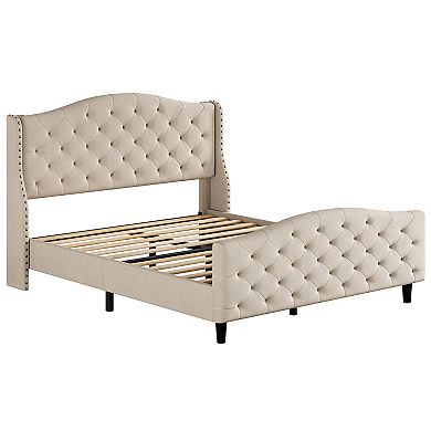 Queen Size Velvet Platform Bed Frame w/Headboard and Footboard Upholstered Bed Frames