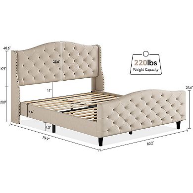 Queen Size Velvet Platform Bed Frame w/Headboard and Footboard Upholstered Bed Frames