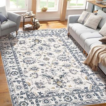 Lightweight Vintage Large Washable Area Rug-Stain Resistant Anti-Slip Rugs for Living Room Bedroom