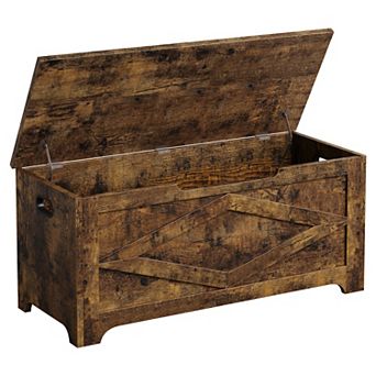 Farmhouse Wooden Storage Chest with Safety Hinge,Entryway&Bedroom Bench for Living Room Organization