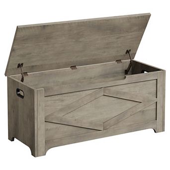Farmhouse Wooden Storage Chest with Safety Hinge,Entryway&Bedroom Bench for Living Room Organization