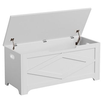 Farmhouse Wooden Storage Chest with Safety Hinge,Entryway&Bedroom Bench for Living Room Organization