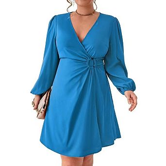 Women's Plus Size Work Dress Casual Long Sleeve V Neck High Waist Party Business Blazer Midi Dress