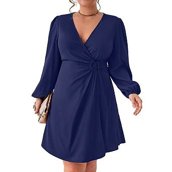 Women's Plus Size Work Dress Casual Long Sleeve V Neck High Waist Party Business Blazer Midi Dress