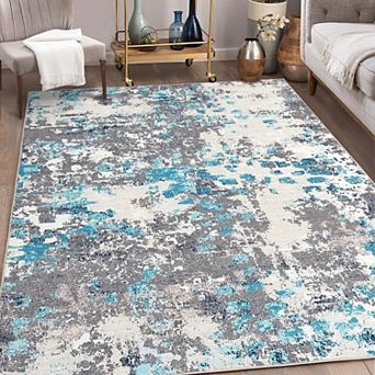 Colorful Boho Modern Abstract Washable Area Rug, Non-Slip Low Pile Carpet for Living Room Bedroom