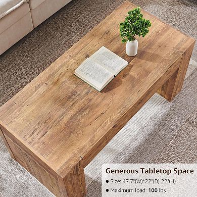 48" Modern Coffee Table with Hidden Storage Drawer, Rustic Wood Living Room Center Table