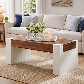 48" Modern Coffee Table with Hidden Storage Drawer, Rustic Wood Living Room Center Table