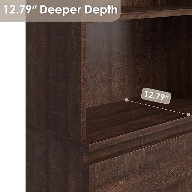 Bookcase with 3 Storage Drawers Tall Bookshelf Open Shelf Morden Storage