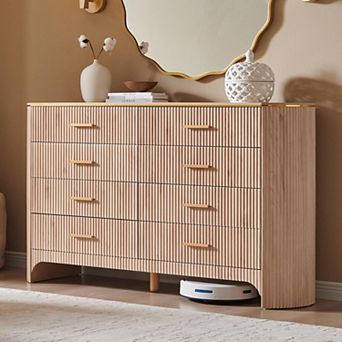 Fluted 8-Drawer Dresser, 55" Wide Curved Storage Cabinet for Bedroom Living Room