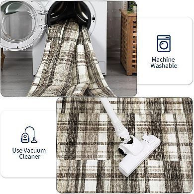 ANIXOL Washable Modern Mismatch Plaid Area Rug