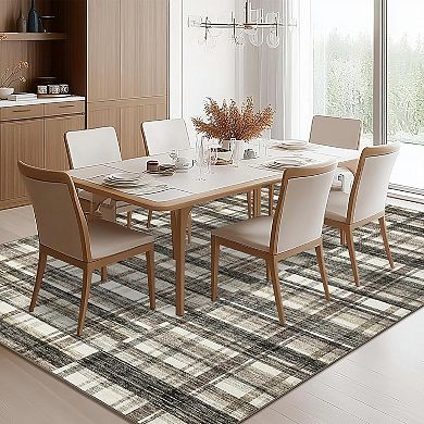 ANIXOL Washable Modern Mismatch Plaid Area Rug