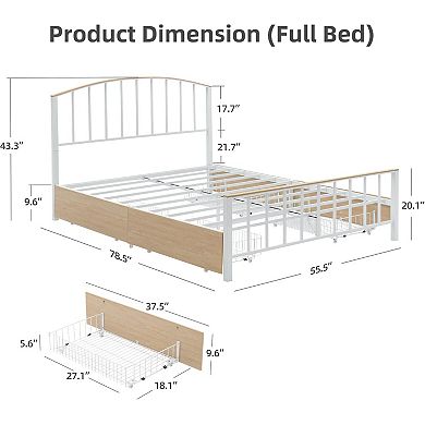 Bed Frame Metal Platform with Headboard and 4 Storage Drawers