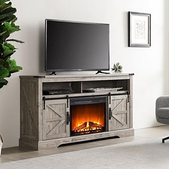 Electric Fireplace TV Stand for Up to 65+ Inch TV, Farmhouse Media Console with Sliding Barn Door