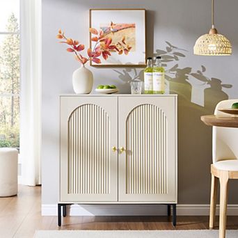 Sideboard Buffet Cabinet with Storage, 34" Tall Modern Arched Cabinet with Adjustable Shelves