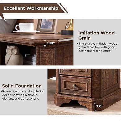 Farmhouse Nightstand with Charging Station, 18" Rustic End Table w/ Storage for Bedroom Living Room